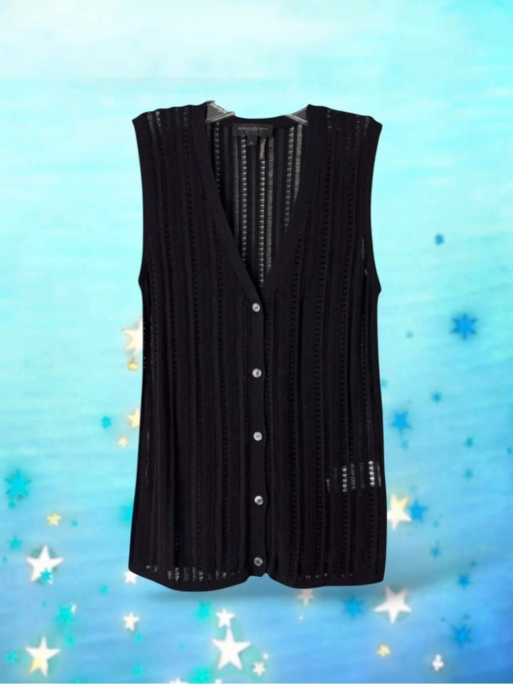 💕Donna Karan New York Button Down Sleeveless Knit Vest • Black • Medium